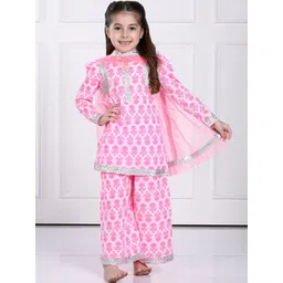 THE PONY & PEONY CO. Girls Floral Printed Regular Kurta with Trousers & With Dupatta-picture-25