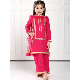 THE PONY & PEONY CO. Girls Gotta Patti Straight Kurta with Palazzos & Dupatta-picture-30