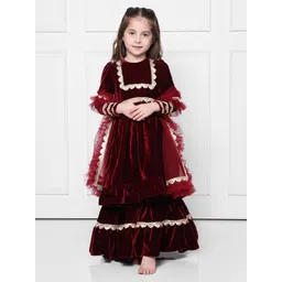 THE PONY & PEONY CO. Girls Gotta Patti Velvet Anarkali Kurta with Sharara & Dupatta-picture-39