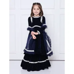 THE PONY & PEONY CO. Girls Gotta Patti Velvet Anarkali Kurta with Sharara & With Dupatta-picture-36