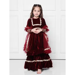THE PONY & PEONY CO. Girls Gotta Patti Velvet Anarkali Kurta with Sharara & With Dupatta-picture-37