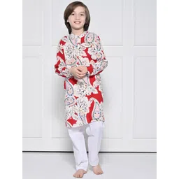 THE PONY & PEONY CO. Red Paisley Pure Cotton Kurta Set for Boys-picture-52