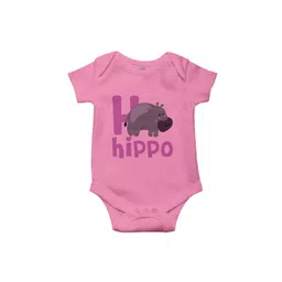THE PRINT PLATTER Hippo Pink Printed Envelope Neck Bio Wash Cotton Bodysuit image 1
