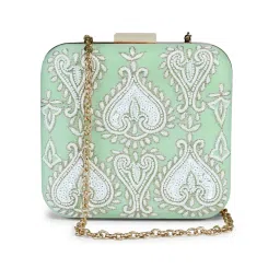 The Purple Sack Mint Green Subtle Clutch with Detachable Chain-picture-15