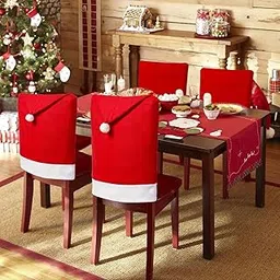 The Purple Tree Cute Christmas Chair Covers (Red and White) - Set of 6 Dinning Chair Cover, Santa Hat Chair Covers, Christmas Decoration,Velvet-image-25