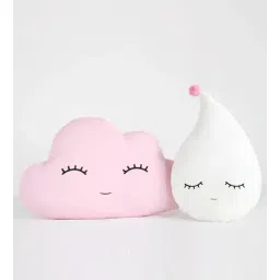 Pink and White Cotton Blend Drop & Cloud Shaped Pillows (Set of 2)-image-30