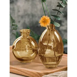 The Purple Tree 2Pcs Camel Brown & Transparent Glass Flower Vases-picture-11