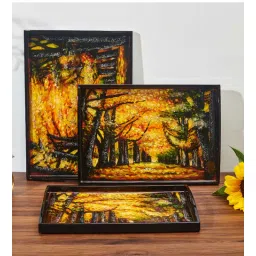 the quirk box (Set of 3) MDF Autumn Hand-Painted Lacquer Tray (Multicolour)-picture-26