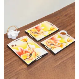 the quirk box (Set of 3) MDF Blossom Bliss Hand-Painted Lacquer Tray (Multicolour)-picture-33