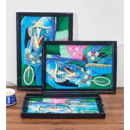the quirk box (Set of 3) MDF Flower Seller Hand-Painted Lacquer Tray (Multicolour)-picture-19