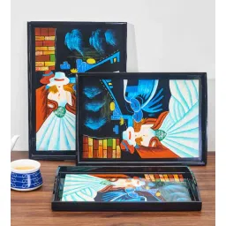 the quirk box (Set of 3) MDF Glamour in the City Hand-Painted Lacquer Tray (Multicolour)-picture-25