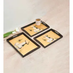 the quirk box (Set of 3) MDF Golden Grace Hand-Painted Lacquer Tray (Multicolour)-picture-18