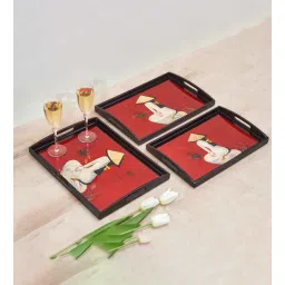 the quirk box (Set of 3) MDF Red Grace Hand-Painted Lacquer Tray (Multicolour)-picture-31