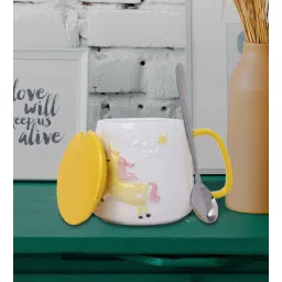 the quirk box Unicorn Coffee Mug with Lid & Spoon-Yellow-picture-20
