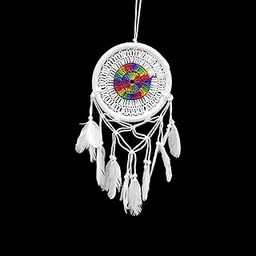 THE QUIRKY HOME Handmade White Crochet Dream Catcher Wall Hanging with Real Feathers Bohemian Home Decor Decoration Gift for Positivity (Smal)-picture-10