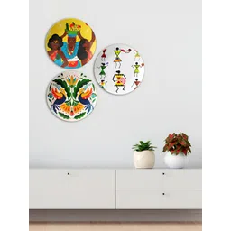 THE QUIRKY HOME 3-Pc Yellow & White Featuring The Life Of Kris Printed Ceramic Wall Plates-picture-40