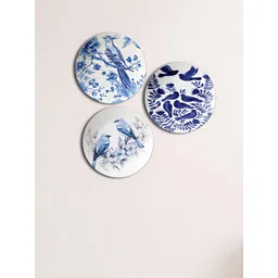THE QUIRKY HOME 3-Pcs Blue & White Wall Art With A Wingbeat Printed Ceramic Wall Plates-picture-32