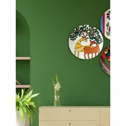 THE QUIRKY HOME 3-Pcs Green & Brown Indian Art Fiesta Printed Ceramic Wall Plates-picture-35