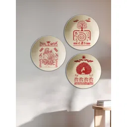 THE QUIRKY HOME 3Pcs Beige & Red Printed Ceramic Premium Decorative Wall Decors-picture-24