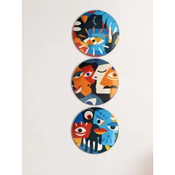 THE QUIRKY HOME 3Pcs Blue & Red Printed Ceramic Premium Decorative Wall Decors-picture-23
