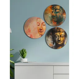 THE QUIRKY HOME 3Pcs Brown & Pink Printed Ceramic Premium Decorative Wall Decors-picture-27
