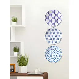 THE QUIRKY HOME 3Pcs White & Blue Harmony Printed Ceramic Premium Decorative Wall Decors-picture-31