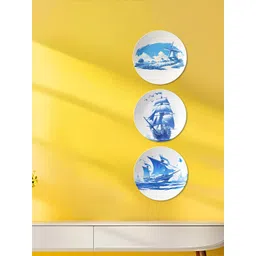 THE QUIRKY HOME 3Pcs White & Blue Printed Ceramic Premium Decorative Wall Decors-picture-32