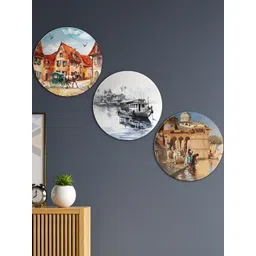 THE QUIRKY HOME 3Pcs White & Blue Printed Ceramic Premium Decorative Wall Decors-picture-36