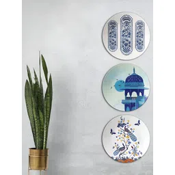 THE QUIRKY HOME 3Pcs White & Blue Printed Ceramic Premium Decorative Wall Decors-picture-30