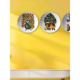 THE QUIRKY HOME 3Pcs White & Green Printed Ceramic Premium Decorative Wall Decors-picture-10