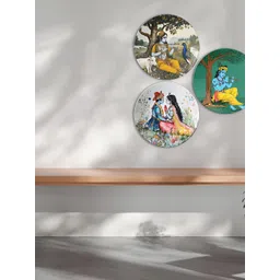 THE QUIRKY HOME 3Pcs White & Green Printed Ceramic Premium Decorative Wall Decors-picture-16