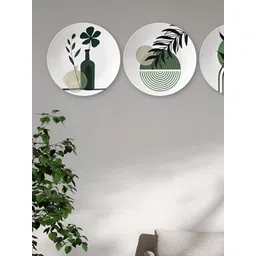 THE QUIRKY HOME 3Pcs White & Green Printed Ceramic Premium Decorative Wall Decors-picture-14