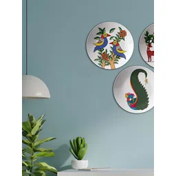 THE QUIRKY HOME 3Pcs White & Green Printed Ceramic Premium Decorative Wall Decors image 5