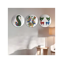 THE QUIRKY HOME 3Pcs White & Green Printed Ceramic Premium Decorative Wall Decors image 3