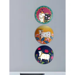 THE QUIRKY HOME 3Pcs White & Yellow Printed Ceramic Premium Decorative Wall Decors-picture-37