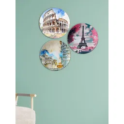 THE QUIRKY HOME 3Pcs White Where Art Meets Culture Printed Ceramic Decorative Wall Decor-picture-23
