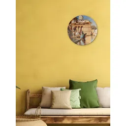 THE QUIRKY HOME Beige & White A Day At Ghats Of Mathura Printed Ceramic Wall Plates-picture-10