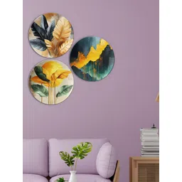 THE QUIRKY HOME Set Of 3 Grey & Yellow Printed Ceramic Wall Plates-picture-22