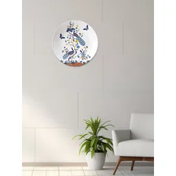 THE QUIRKY HOME White & Blue Elegant Peacock & Butterfly Printed Ceramic Wall Decor-picture-16