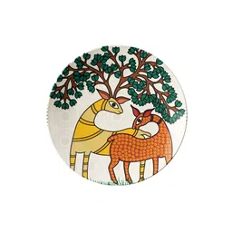 THE QUIRKY HOME White & Green Indian Folk Art Printed Ceramic Wall Plate image 3