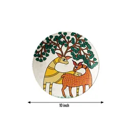 THE QUIRKY HOME White & Green Indian Folk Art Printed Ceramic Wall Plate image 5
