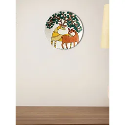 THE QUIRKY HOME White & Green Indian Folk Art Printed Ceramic Wall Plate image 1