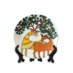 THE QUIRKY HOME White & Green Indian Folk Art Printed Ceramic Wall Plate image 4