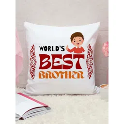 THE QUIRKY HOME White & Red Printed Square-Shaped Rakshabandhan Gift Pre-Filled Cushion-picture-27