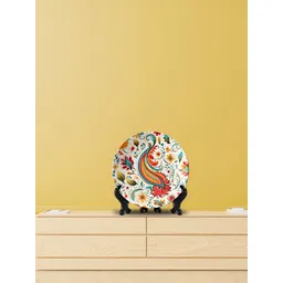 THE QUIRKY HOME White &Yellow Printed Ceramic Wall Plate Decor image 4