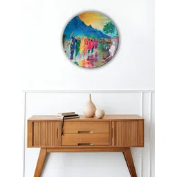 THE QUIRKY HOME Yellow & Blue A Day In The Village Printed Ceramic Wall Plate-picture-23