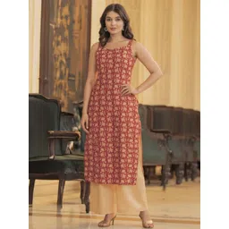 The Realm Floral Printed Pure Cotton Round Neck Straight Kurta-picture-17