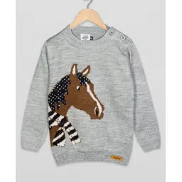 The Sandbox Clothing Co Cotton Full Sleeves Horse Designed Sweater - Grey-picture-12