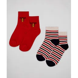 The Sandbox Clothing Co Striped & Bug Design Pair Of Two Socks - Red-picture-18