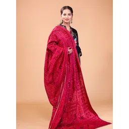 THE SHAWL STUDIO Ethnic Motifs Embroidered Viscose Rayon Dupatta with Sequinned-picture-11